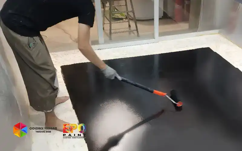 Đánh dấu vị trí thi công sơn epoxy phủ sàn